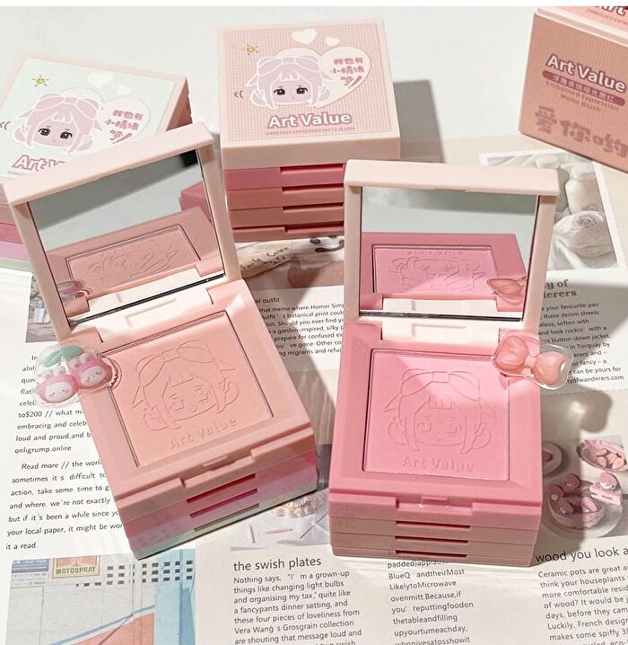4 Colours Cartoon Embossed Matte Blush Palette - 01# Milky Apricot (2g x 4)