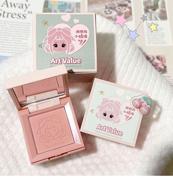 4 Colours Cartoon Embossed Matte Blush Palette - 01# Milky Apricot (2g x 4)