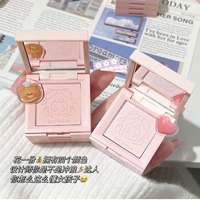 4 Colours Cartoon Embossed Matte Blush Palette - 01# Milky Apricot (2g x 4)
