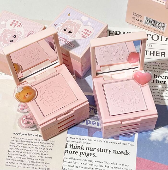 4 Colours Cartoon Embossed Matte Blush Palette - 01# Milky Apricot (2g x 4)