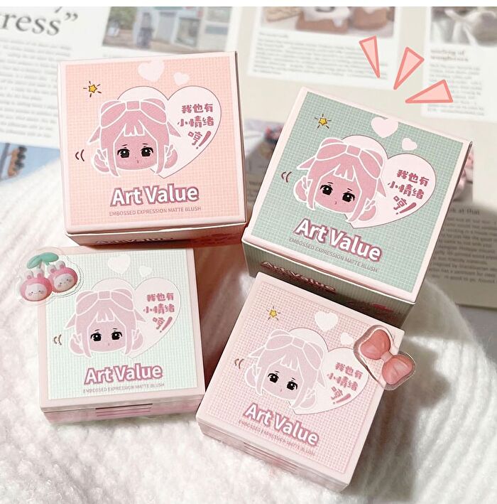 4 Colours Cartoon Embossed Matte Blush Palette - 01# Milky Apricot (2g x 4)