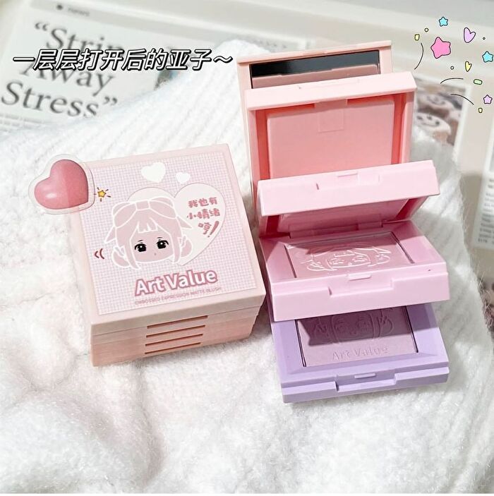 4 Colours Cartoon Embossed Matte Blush Palette - 01# Milky Apricot (2g x 4)