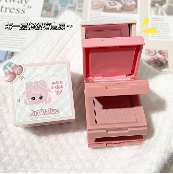 4 Colours Cartoon Embossed Matte Blush Palette - 01# Milky Apricot (2g x 4)