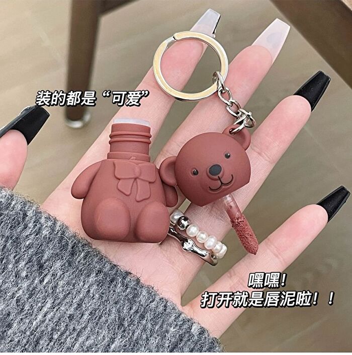 Bear Keyring Matte Lip Mud - 9 Colours - 01# White Peach - 1.7g
