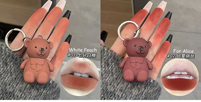 Bear Keyring Matte Lip Mud - 9 Colours - 01# White Peach - 1.7g