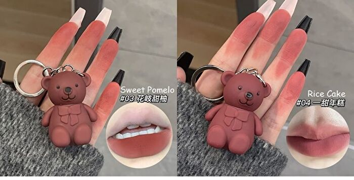 Bear Keyring Matte Lip Mud - 9 Colours - 01# White Peach - 1.7g