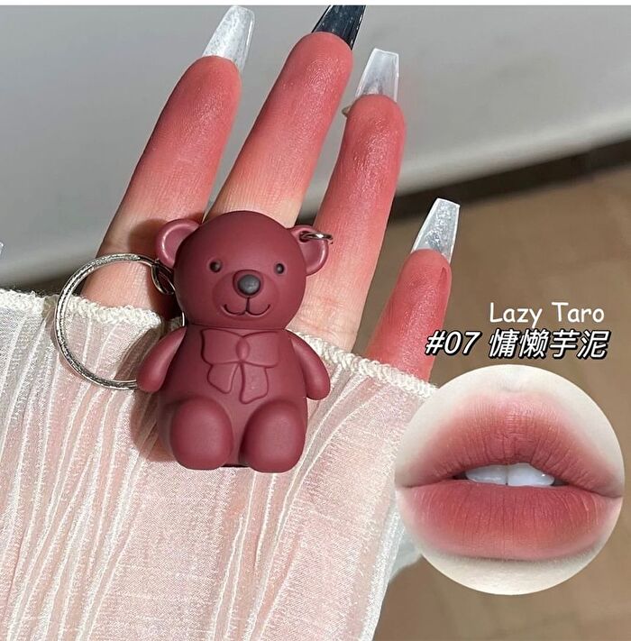 Bear Keyring Matte Lip Mud - 9 Colours - 01# White Peach - 1.7g