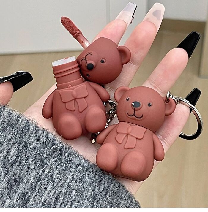Bear Keyring Matte Lip Mud - 9 Colours - 01# White Peach - 1.7g