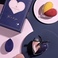 Amortals Heart Makeup Blender Beauty Sponge Set with Storage Rack - 2 Types - Blue & Pink (2pcs with rack)