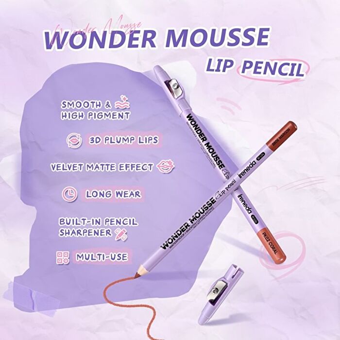 Ireneda Wonder Mousse Lip Pencil - 6 Colors - BB06# Maroon - 1.6g