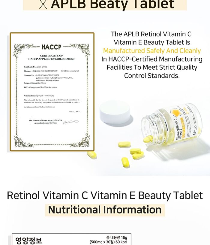 Aplb Retinol Vitamin C Vitamin E Beauty Tablet - 500mg x 30 tablets