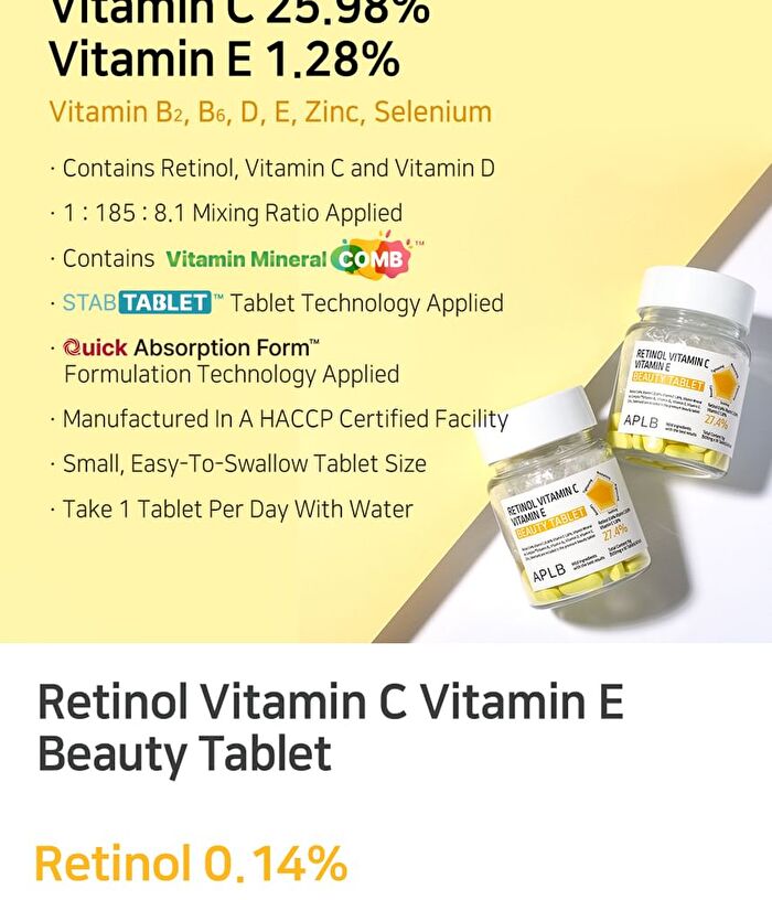 Aplb Retinol Vitamin C Vitamin E Beauty Tablet - 500mg x 30 tablets