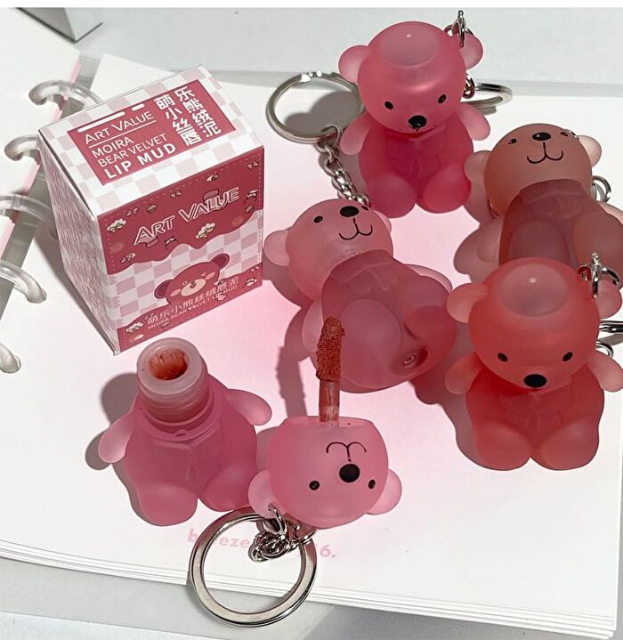 Cute Bear Keychain Velvet Lip Mud - 6 Colors - 2# Almond Cheese - 1.7g