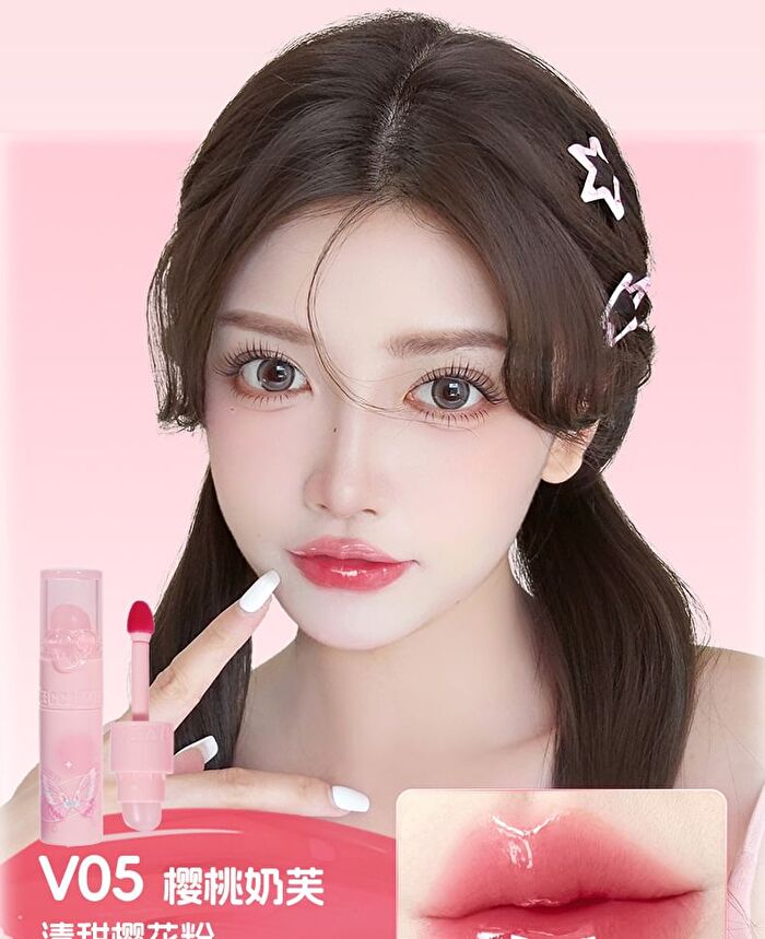 Veecci Dual-Ended Clear Watery Lip Gloss - 6 Colors - V05# Cherry Milk Puff - 2.5g