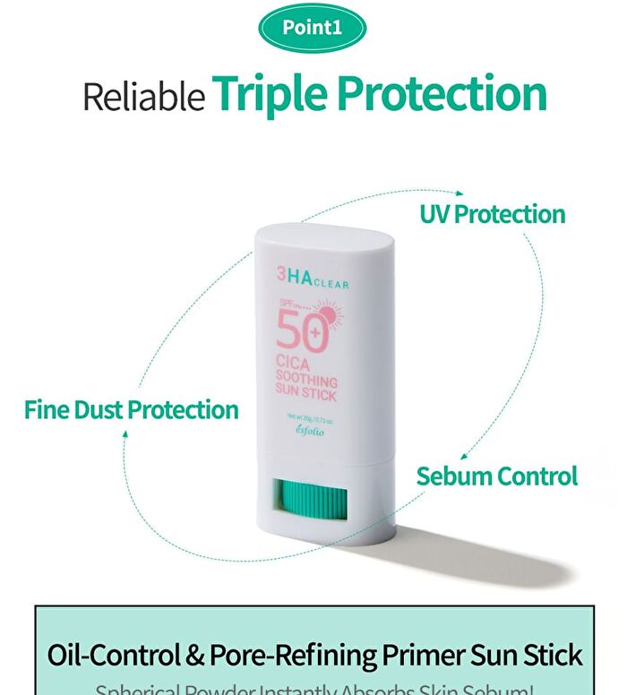 esfolio 3HA Clear Cica Soothing Sun Stick - 20g