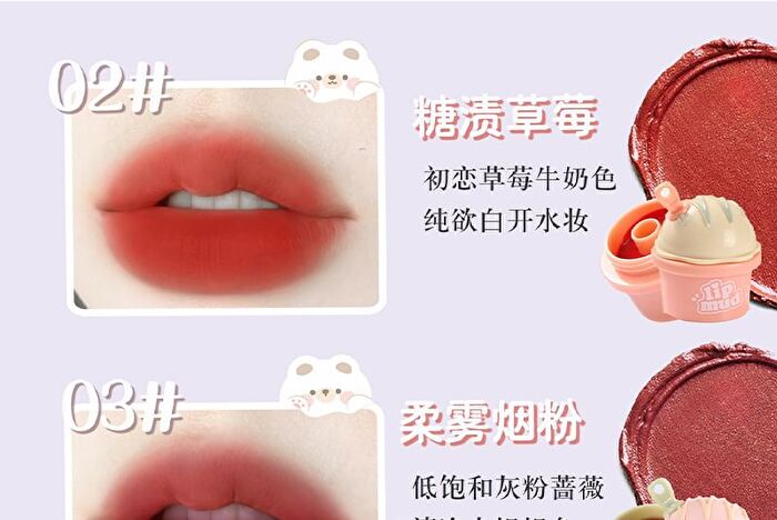 Mansly Ice Cream Keychain Matte Velvet Lip Mud - 4 Colors - J04# Deep Berry Red - 5.5g