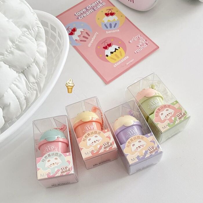 Mansly Ice Cream Keychain Matte Velvet Lip Mud - 4 Colors - J04# Deep Berry Red - 5.5g