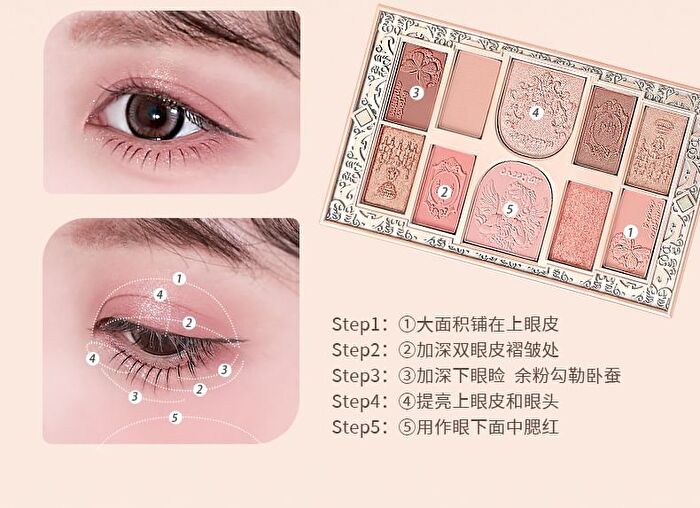 Cheerflor Brilliant Secret Series 10-Color Frame Eyeshadow Palette - 3 Types - CFR962 Spring Peach - 10g