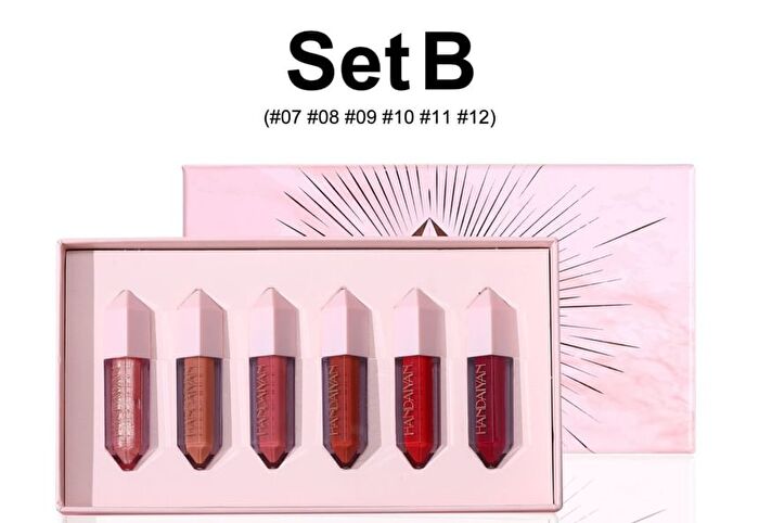 6-Color Pearlescent & Matte Diamond Liquid Lipstick Set - 2 Types - Set A (1.6g x 6pcs)