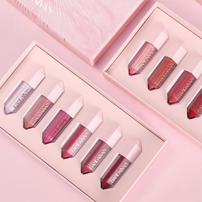 6-Color Pearlescent & Matte Diamond Liquid Lipstick Set - 2 Types - Set A (1.6g x 6pcs)