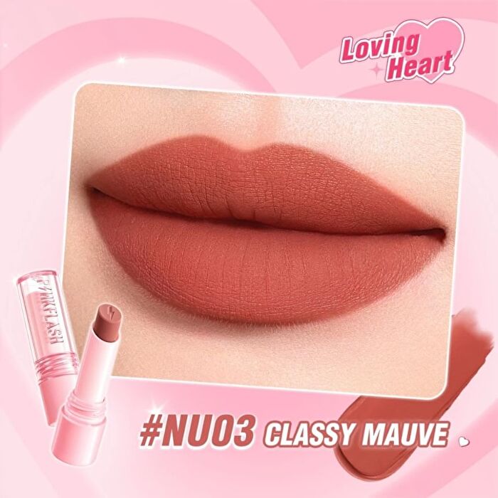 Pinkflash Loving Heart Lasting Matte Lipstick - 4 Colors - #NU03 Classy Mauve - 3.5g