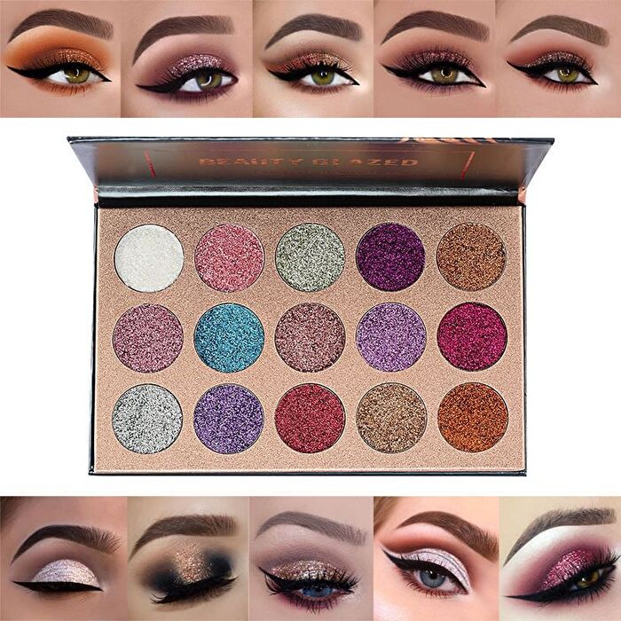 15-Color Pressed Glitter Eyeshadow Palette - 15g