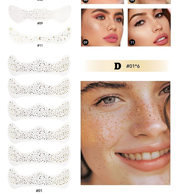 Mlsmile Set of 6: Freckle Glitter Tattoo Sticker Set - A - #A - 6pcs