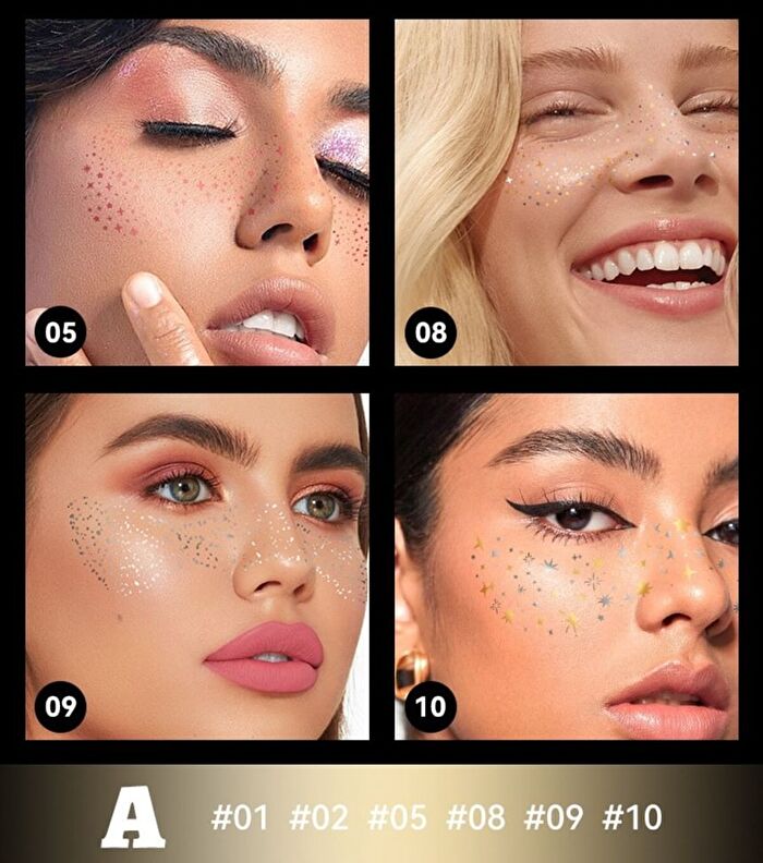 Mlsmile Set of 6: Freckle Glitter Tattoo Sticker Set - A - #A - 6pcs