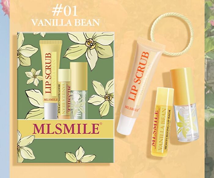 Set of 4: Lip Care & Hair Elastic Gift Set - Peach - #02 Peach
