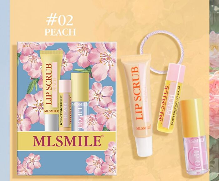 Set of 4: Lip Care & Hair Elastic Gift Set - Peach - #02 Peach