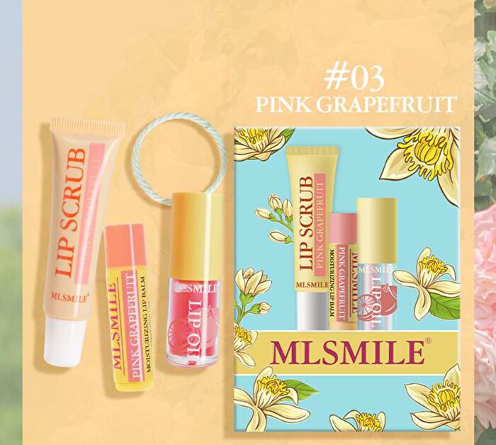 Set of 4: Lip Care & Hair Elastic Gift Set - Peach - #02 Peach