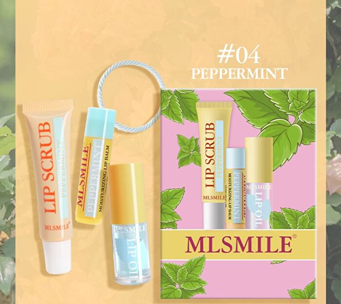 Set of 4: Lip Care & Hair Elastic Gift Set - Peach - #02 Peach