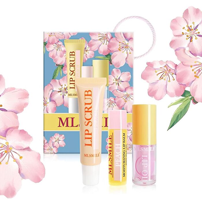 Set of 4: Lip Care & Hair Elastic Gift Set - Peach - #02 Peach