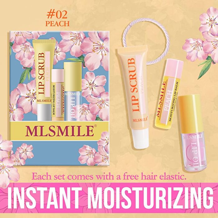 Set of 4: Lip Care & Hair Elastic Gift Set - Peach - #02 Peach