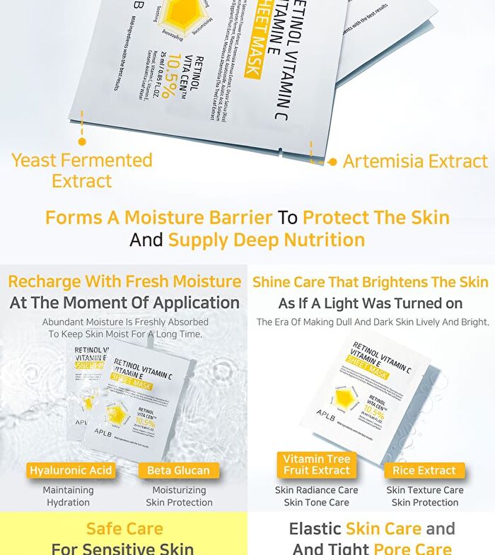 Aplb Retinol Vitamin C Vitamin E Sheet Mask - 25ml