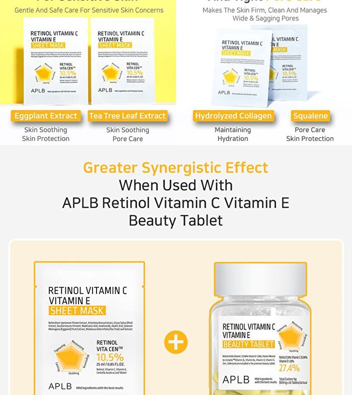 Aplb Retinol Vitamin C Vitamin E Sheet Mask - 25ml