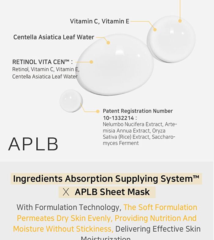Aplb Retinol Vitamin C Vitamin E Sheet Mask Set - 25ml x 10 Sheets