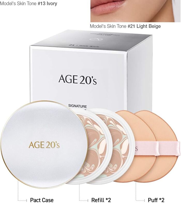 Signature Essence Cover Pact Long Stay Set - 3 Colors - #13 Ivory