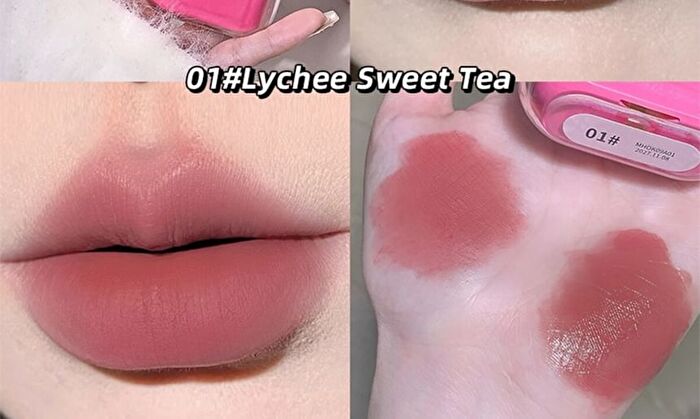 Heart Water Light Velvet Fog Lip Glaze Combination - 4 Colors - #01 Lychee Sweet Tea