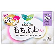 Kao Laurier Happy Skin Mochifuwa Fit For Heavy Flow During The Day 25cm With Wings - 14 pcs