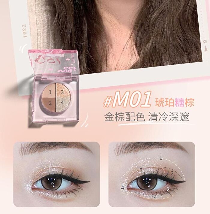 Veecci Mini 4-Color Eyeshadow - 4 Types - M01# Amber Brown - 2.2g