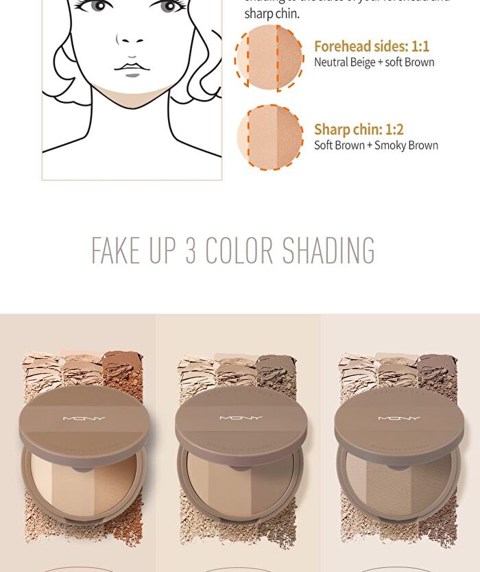 Mqny Fake Up 3 Color Shading & Brush Set- 3 Types - Beige Brown