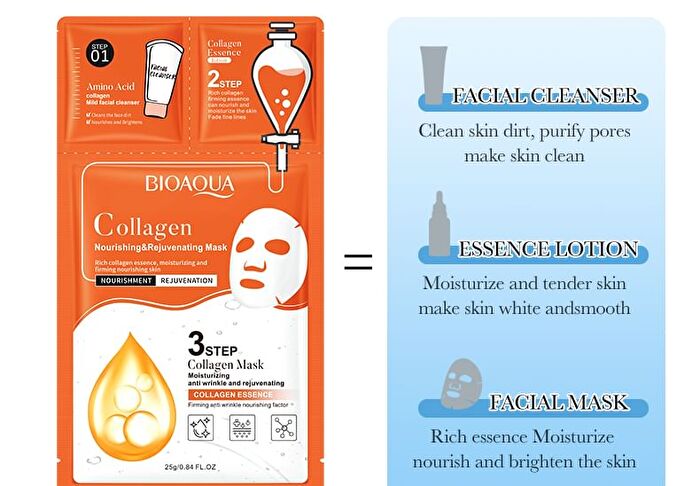 Bioaqua 3 Steps Moisturizing Anti Wrinkle and Rejuvenating Collagen Mask - #Mask - 1 pc