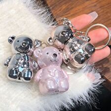 Metallic Bear Keychain Velvet Lip Mud - 6 Colors - 01# Nude Almond- 1.6g
