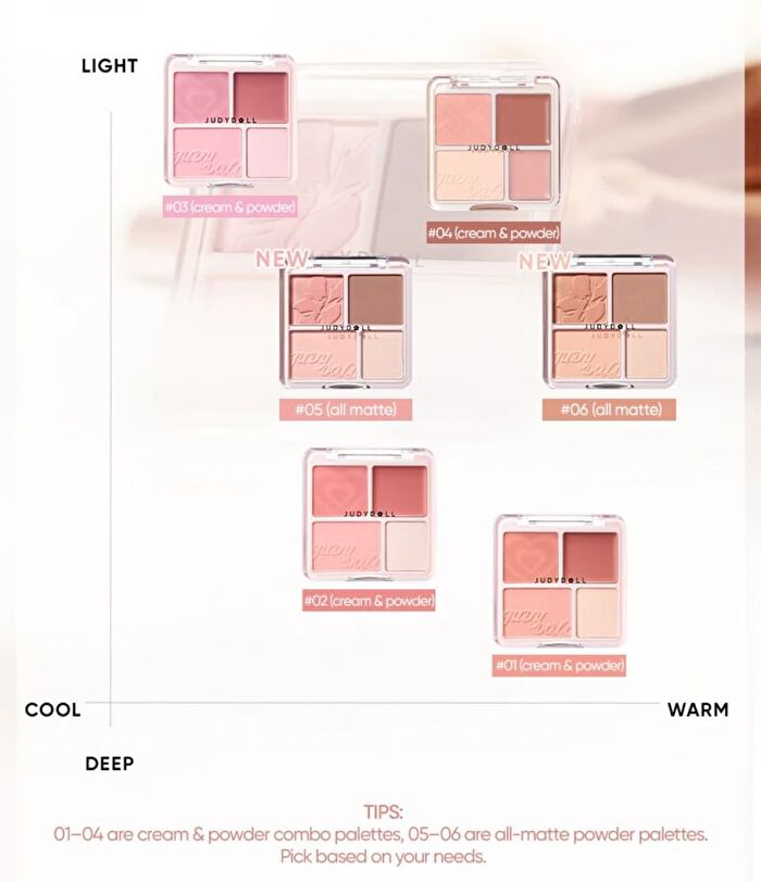 4 Color Blush & Highlight Palette (5-6) - #05 Fit Pink
