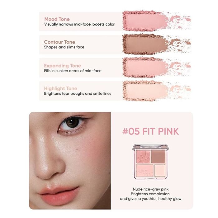 4 Color Blush & Highlight Palette (5-6) - #05 Fit Pink