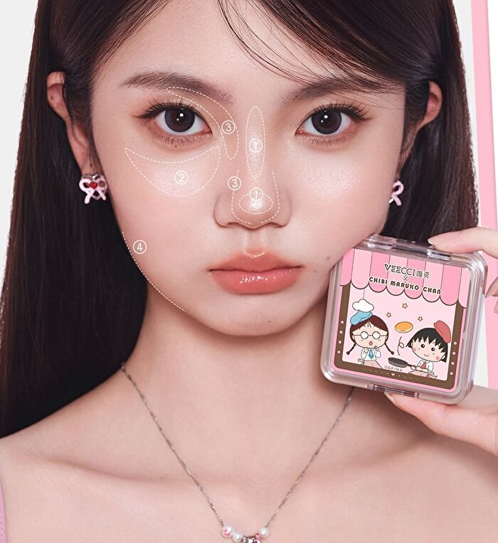 Veecci Freely Painted Highlighter & Shading Palette Chibi Maruko Chan Edition - 2 Types - Z01# Milky Brown - 8.6g