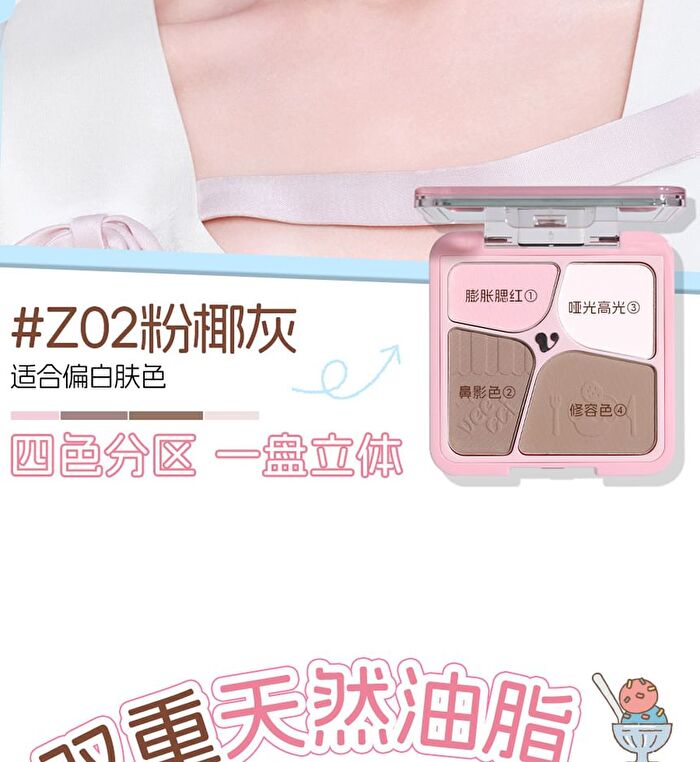 Veecci Freely Painted Highlighter & Shading Palette Chibi Maruko Chan Edition - 2 Types - Z02# Pink Gray - 8.6g