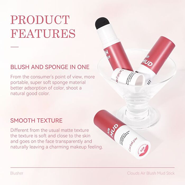 Clouds Air Blush Multi-Purpose Mud Stick - 6 Colors - 02# Bean Pink - 7g