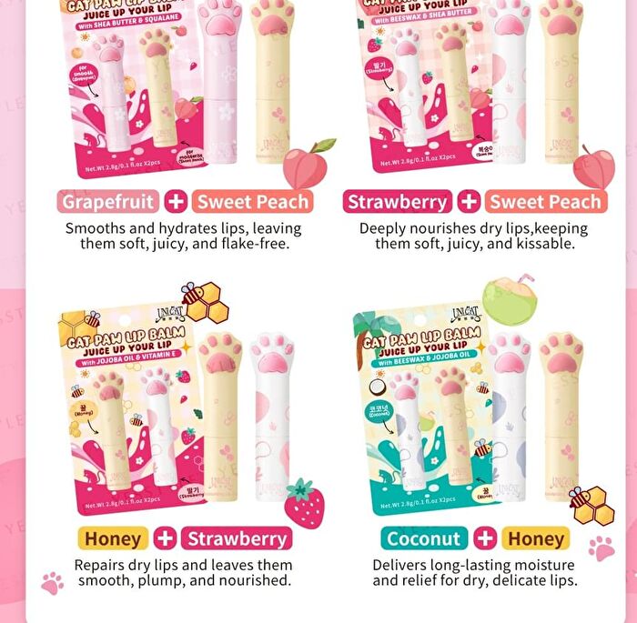 Unicat Cat Paw Lip Balm Set Strawberry + Peach - 1 set